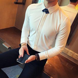Long-sleeve Plain Slim-fit Shirt