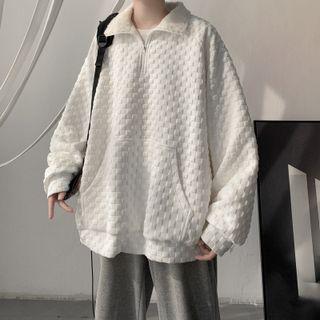 Mock-neck Waffle Pattern Half-zip Sweatshirt