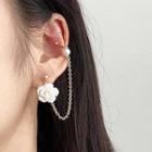 Rose Chained Earring 1 Pair - 0779a - Silver Needle - Pearl White Rose - Gold - One Size