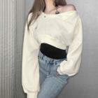 Set: Halter-neck Top + One-shoulder Crop Sweatshirt