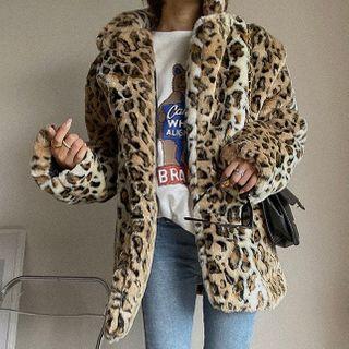 Fluffy Leopard Print Belted Jacket