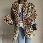 Fluffy Leopard Print Belted Jacket
