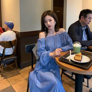 Off-shoulder Blouse / Midi A-line Skirt