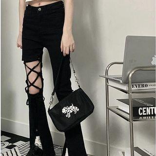 Mid Rise Perforated Bootcut Pants