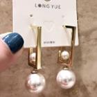 Rectangle Alloy Faux Pearl Dangle Earring 1 Pair - Gold & White - One Size