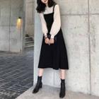 Puff-sleeve Mock Two-piece Midi Knit Dress