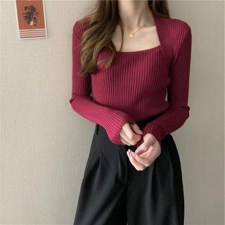 Long-sleeve Square-neck Knit Sweater