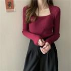 Long-sleeve Square-neck Knit Sweater