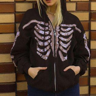 Skeleton Print Zip Hoodie