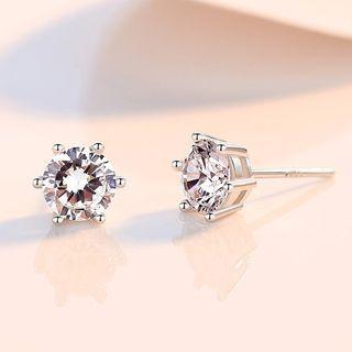 Rhinestone Sterling Silver Earring 1 Pair - Stud Earrings - Silver - One Size
