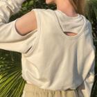 Off-shoulder Cutout Plain Cropped Sweatshirt