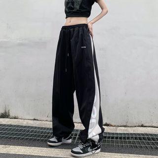 Low-rise Two Tone Lettering Loose-fit Sweatpants