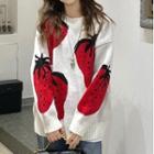 Strawberry Print Sweater White - One Size