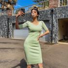 V-neck Bodycon Midi Knit Dress