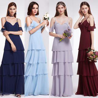 Off Shoulder Ruffle Trim Bridesmaid Dress