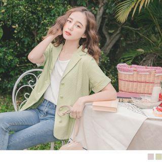 Lapel Collar Houndstooth Short-sleeve Blazer