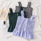 Ruffled-trim Checked Smocked Top