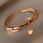 Roman Numeral Heart Layered Sterling Silver Bangle Bracelet - Rose Gold - One Size