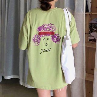 Cartoon Printed Back Short-sleeve T-shirt