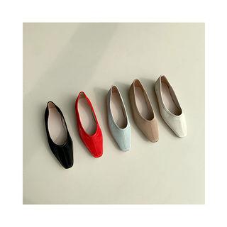 Square-toe Colored Pleather Flats