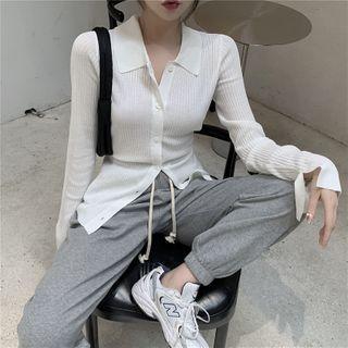 Collared Knit Cardigan / Sweatpants