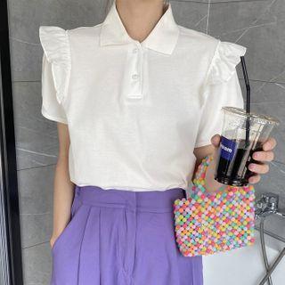 Short-sleeve Frill Trim Polo Shirt