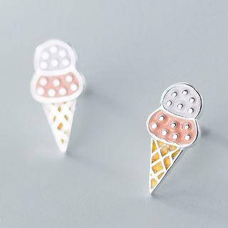 925 Sterling Silver Ice-cream Earring 1 Pair - White & Pink & Yellow - One Size