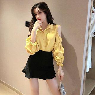 Cold-shoulder Flared-cuff Blouse