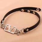 Lettering Faux Leather Choker 1pc - Silver & Black - One Size