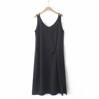 Sleeveless Side-slit Midi Smock Dress