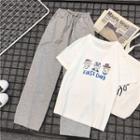 Set: Short-sleeve Cartoon Print T-shirt + Drawstring Waist Pants