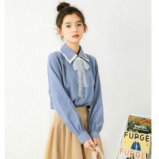 Lace Ribbon Tie-neck Shirt