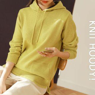 Contrast-lining Knit Hoodie