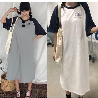Raglan Elbow-sleeve Midi T-shirt Dress