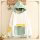 Color-block Fleece-lined Hoodie As Shown In Figure - One Size