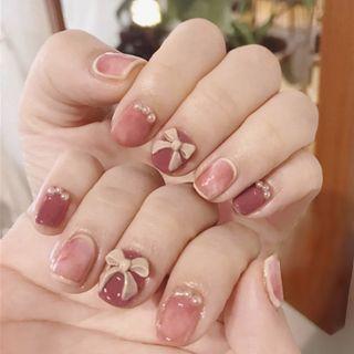 Bow Faux Nail Tips 26 - Pink - One Size