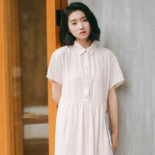 Short-sleeve A-line Midi Shirtdress Light Pink - One Size