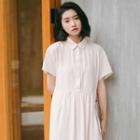 Short-sleeve A-line Midi Shirtdress Light Pink - One Size