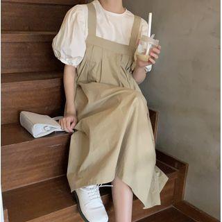Short-sleeve Plain Top / Plain A-line Pinafore Dress