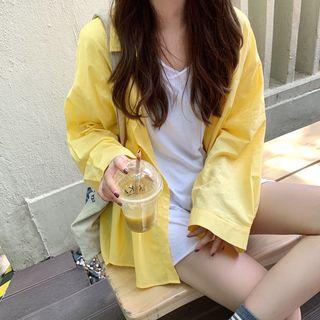 Plain Oversize Shirt / V-neck Short-sleeve T-shirt