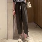 Plain High-waist Loose-fit Drawstring Harem Pants