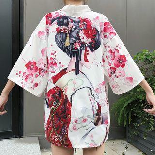 Cartoon Print Open Front Jacket