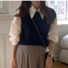 Plain Shirt / Sweater Vest / Midi A-line Skirt