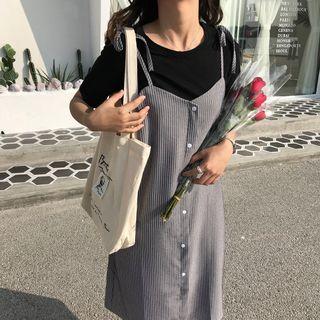 Spaghetti Strap Striped Chiffon Midi A-line Dress