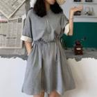 Drawstring Elbow Sleeve Dress As Shown In Figure - One Size