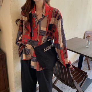 Printed Shirt Red & Beige & Blue & Black - One Size