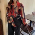 Printed Shirt Red & Beige & Blue & Black - One Size