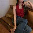 Halter Neck Knit Top Wine Red - One Size