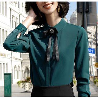 Bow Accent Shirt / High-waist A-line Skirt / Cropped Dress Pants / Set