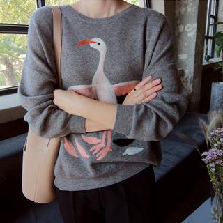 Flamingo Embroidered Pullover